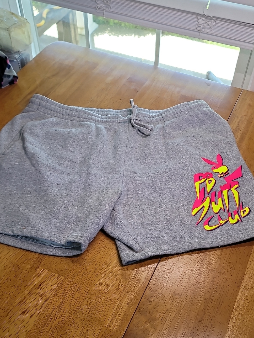 PLAYBOY Gray Athletic Shorts with Pink & Yellow Logo